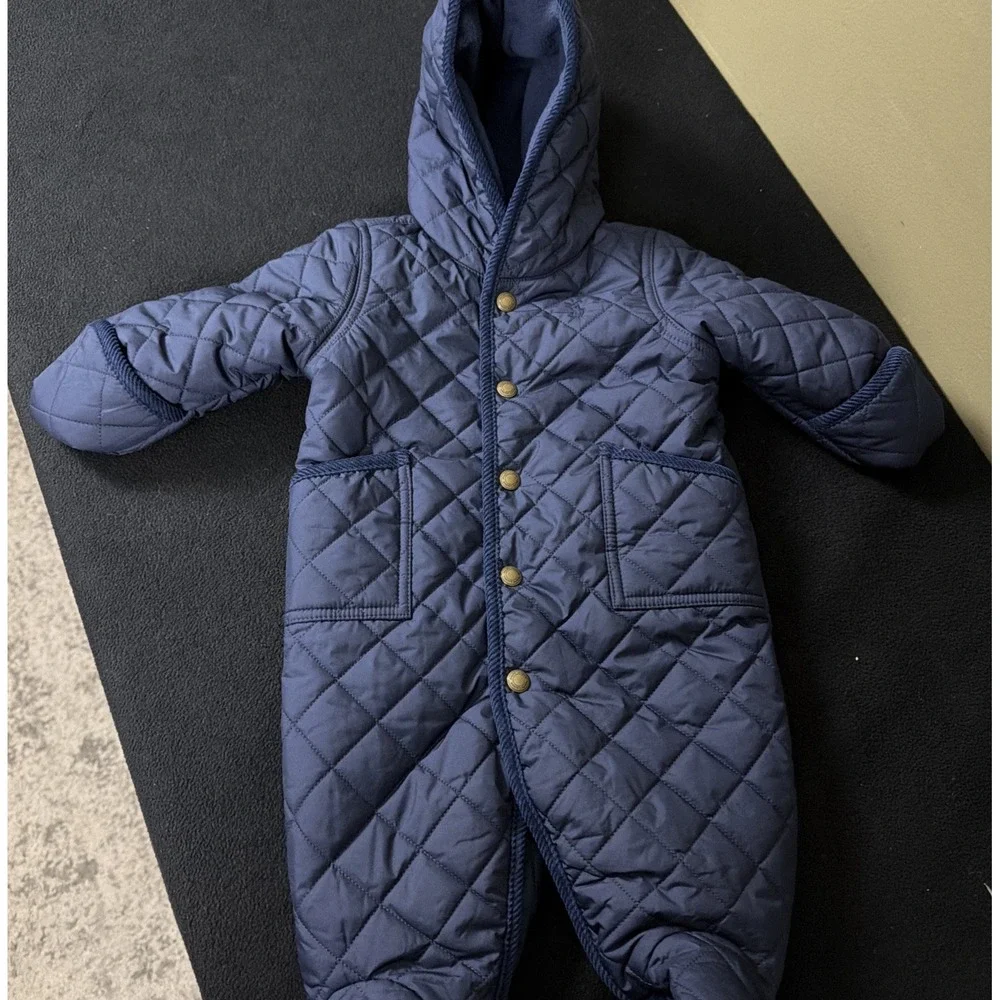 Ralph Lauren Hooded Barn Bunting Baby Quilted Snowsuit  Newport Navy Blue 3M